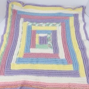 Handmade Crocheted Baby Blanket Pastel Patchwork Knit Throw Nursery